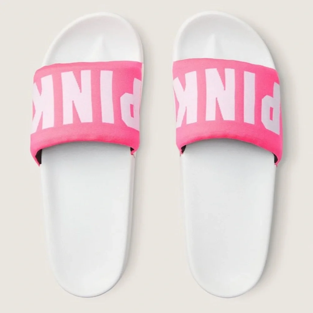 Red Dress | Pink Transparent Strap Slide Sandals - All Shoes VS PINK Gradient Logo Slide Sandals - White Base with Pink/Coral Strap / 7 display picture 1